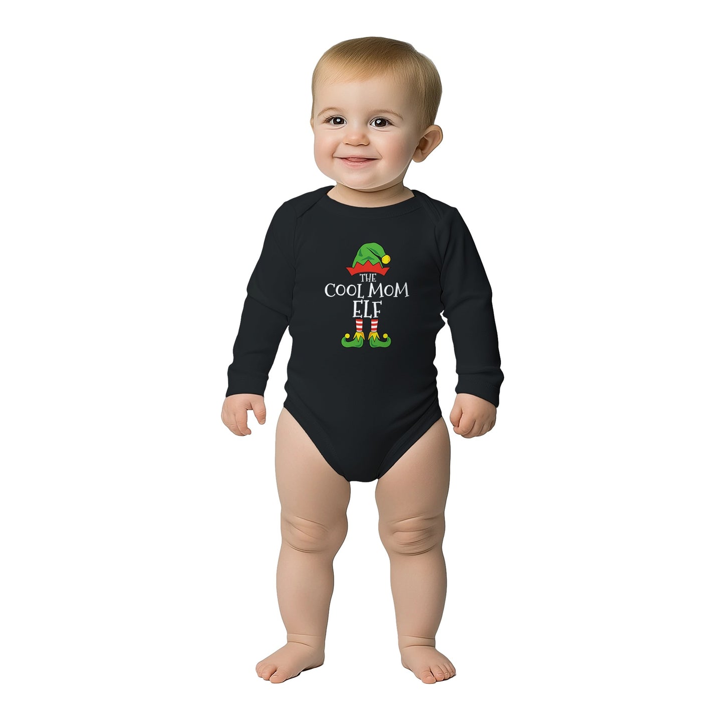 Baby Langarm Body für Weihnachten - Mädchen Aufdruck Cool Mom Elf - 100% Baumwolle - Größe bis 18 Monat bzw. 86 - Winter Body mit Muster -