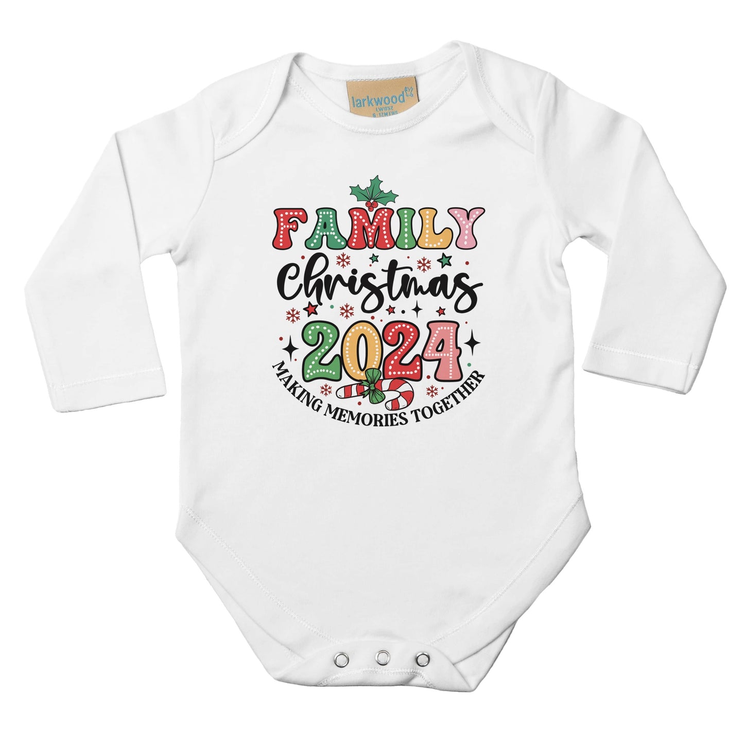 Baby Langarm Body für Weihnachten mit Aufdruck - Family Christmas 2024 - 100% Baumwolle - Größe bis 18 Monate bzw. 86 - Strampler Body mit Muster -