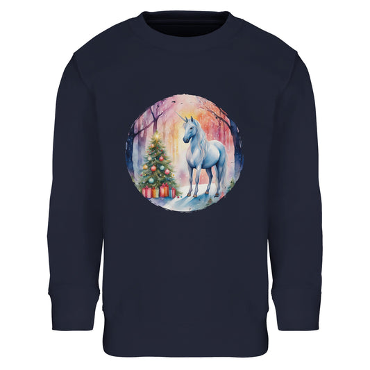 Kinder Sweatshirt mit Christbaum und Einhorn im Wald - hübscher Mädchen Print für Weihnachten und Winter - 4 bis 14 Jahre – in vielen Farben und Größen - French Navy