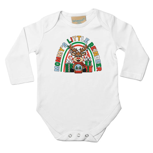 Unisex Baby Langarm Body für Weihnachten mit Aufdruck - Mommys little Reindeer - 100% Baumwolle - Größe bis 18 Monate bzw. 86 - Strampler Body mit Muster -