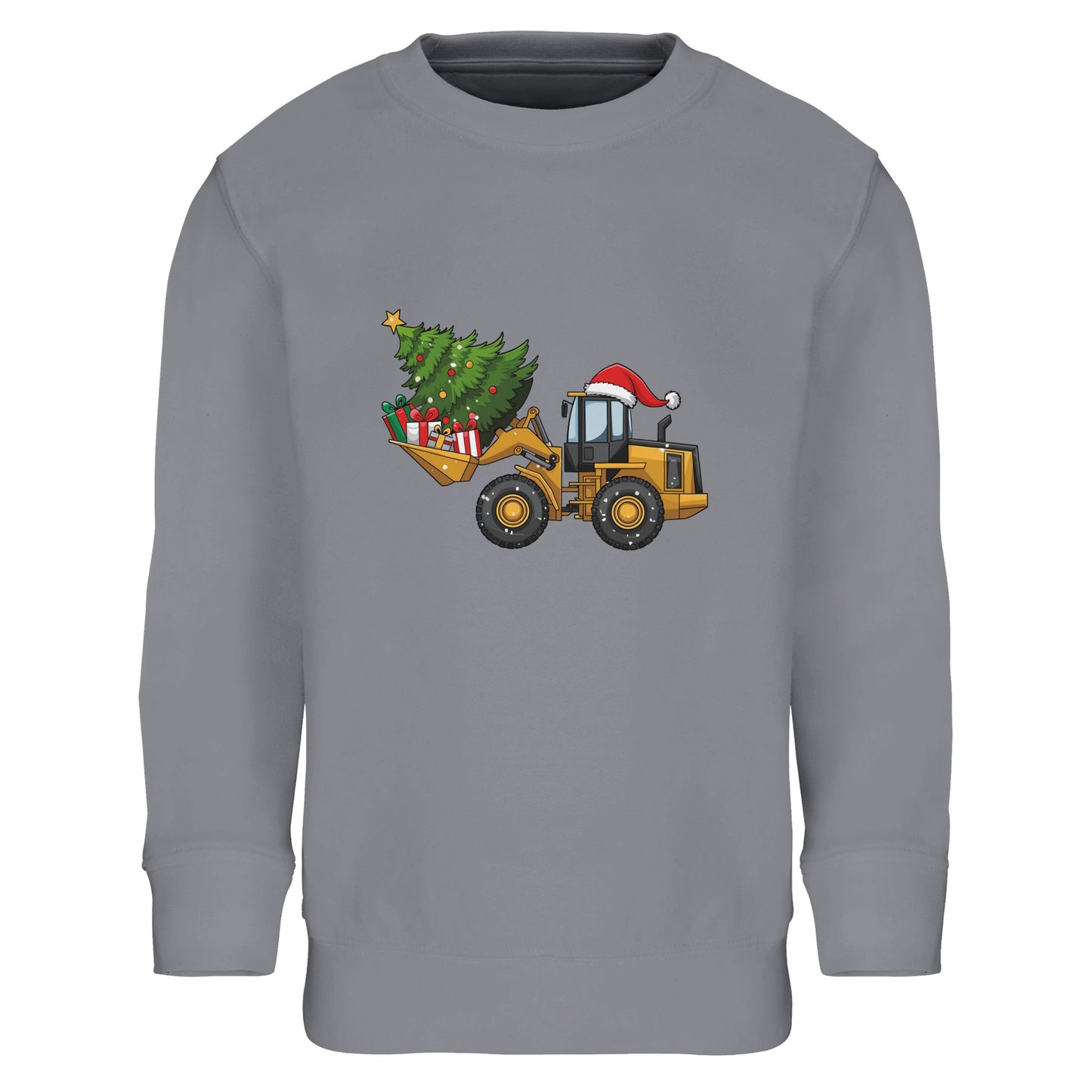 Kinder Sweatshirt mit Bagger, Christbaum und Geschenke - Jungen Aufdruck für Weihnachten und Winter - 4 bis 14 Jahre - viele verschiedene Farben - Grey Melange