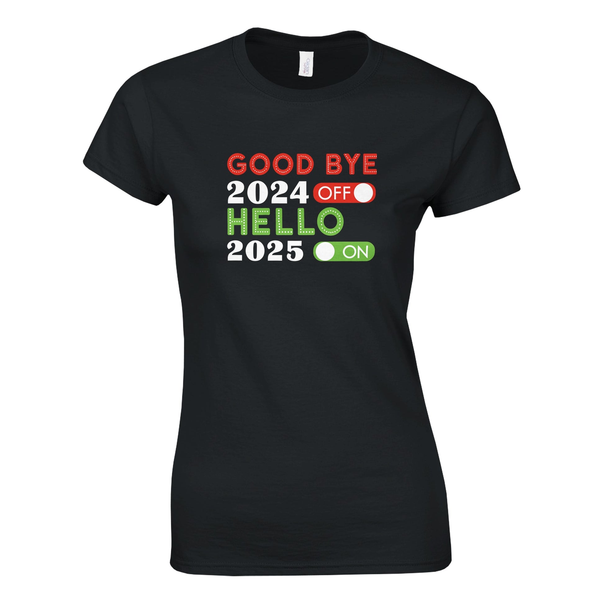 Tailliertes Damen Kurzarm T-Shirt mit Print für den Jahreswechsel - Good bye 2024 - Hello 2025 - viele Farben und große Größen -