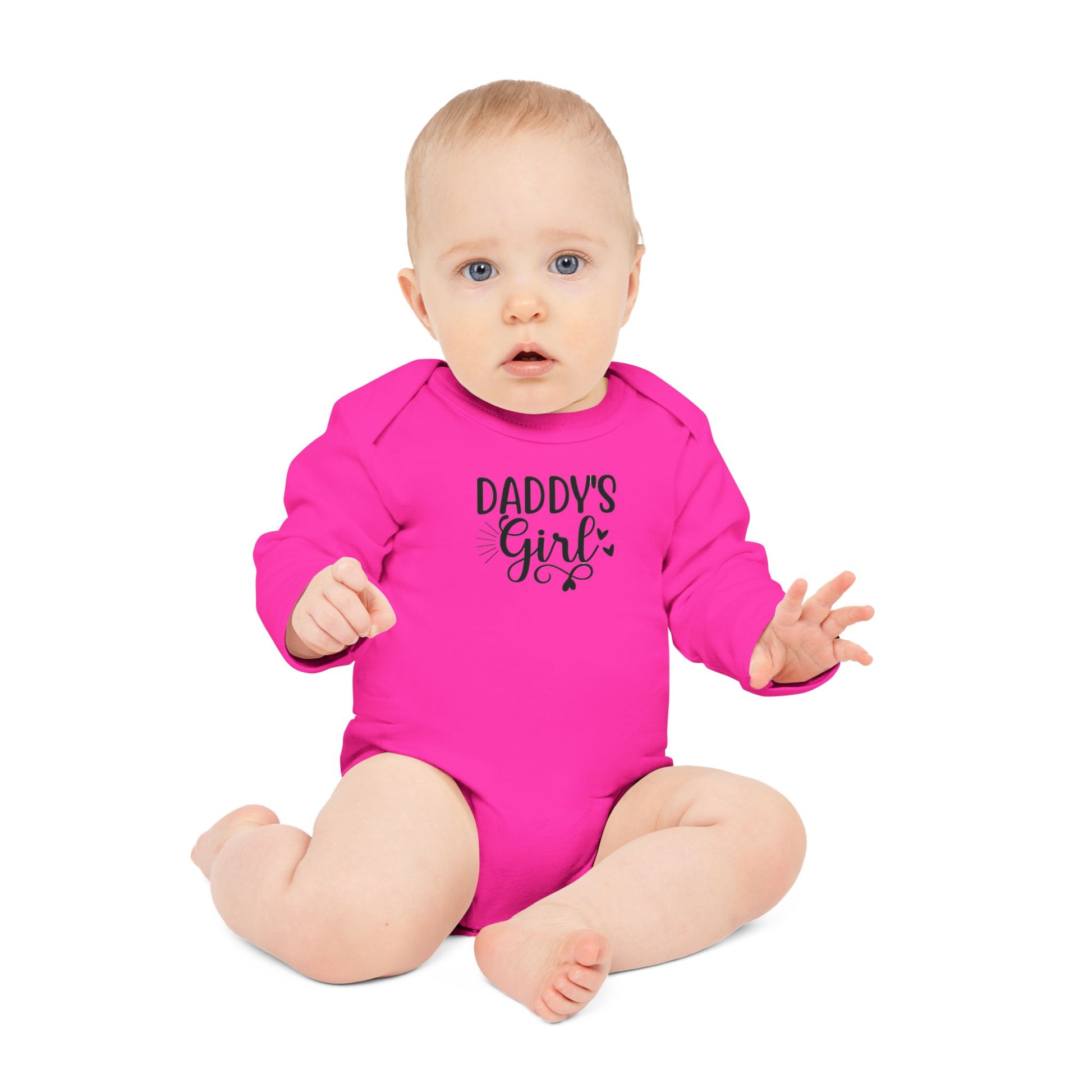 Langarm Baby und Kinder Bio Body mit Spruch "Daddys Girl" - Unisex Bodysuit mit Aufdruck für Neugeborene und Kleinkinder - 100% Bio Baumwolle, 200 g/m², bis 18 Monate bzw. 86cm -