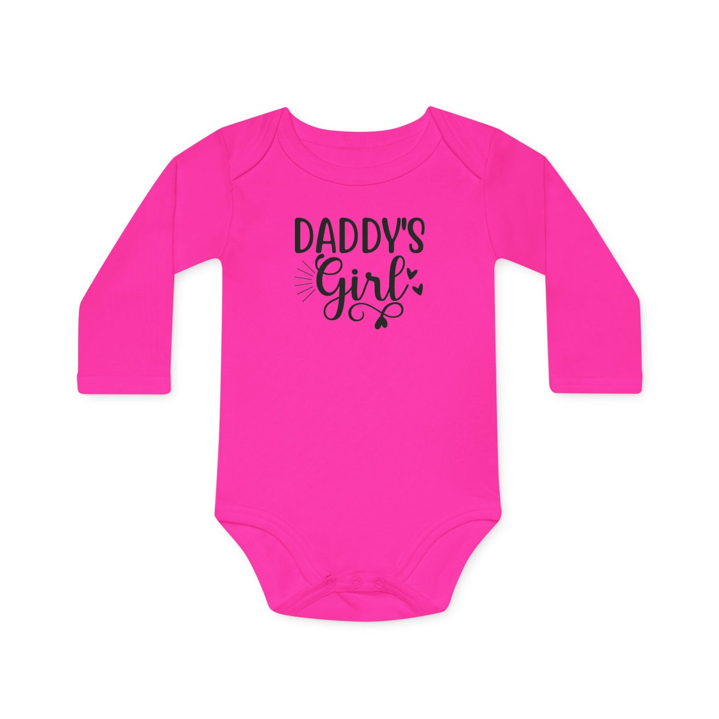 Langarm Baby und Kinder Bio Body mit Spruch "Daddys Girl" - Unisex Bodysuit mit Aufdruck für Neugeborene und Kleinkinder - 100% Bio Baumwolle, 200 g/m², bis 18 Monate bzw. 86cm - Fuchsia