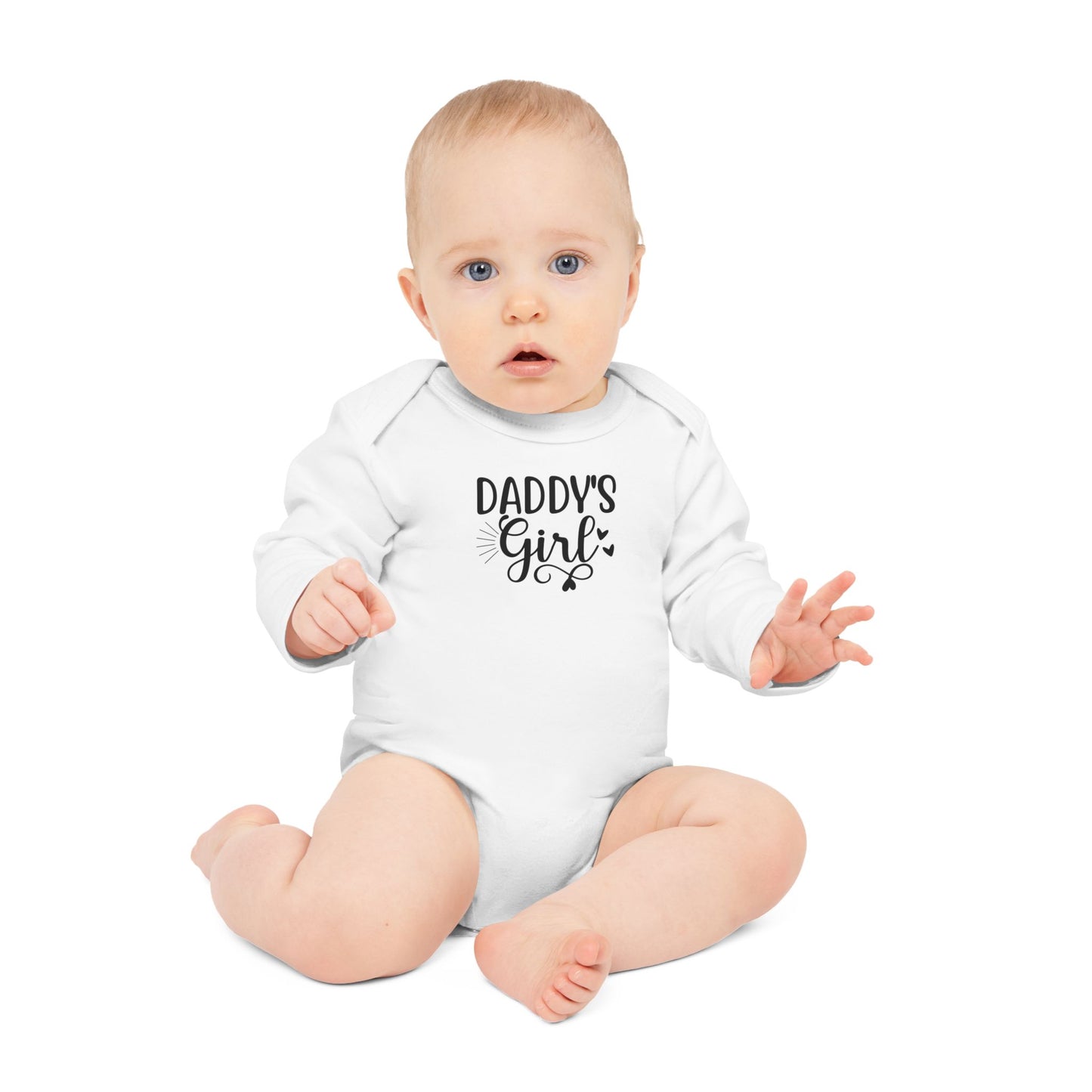 Langarm Baby und Kinder Bio Body mit Spruch "Daddys Girl" - Unisex Bodysuit mit Aufdruck für Neugeborene und Kleinkinder - 100% Bio Baumwolle, 200 g/m², bis 18 Monate bzw. 86cm -