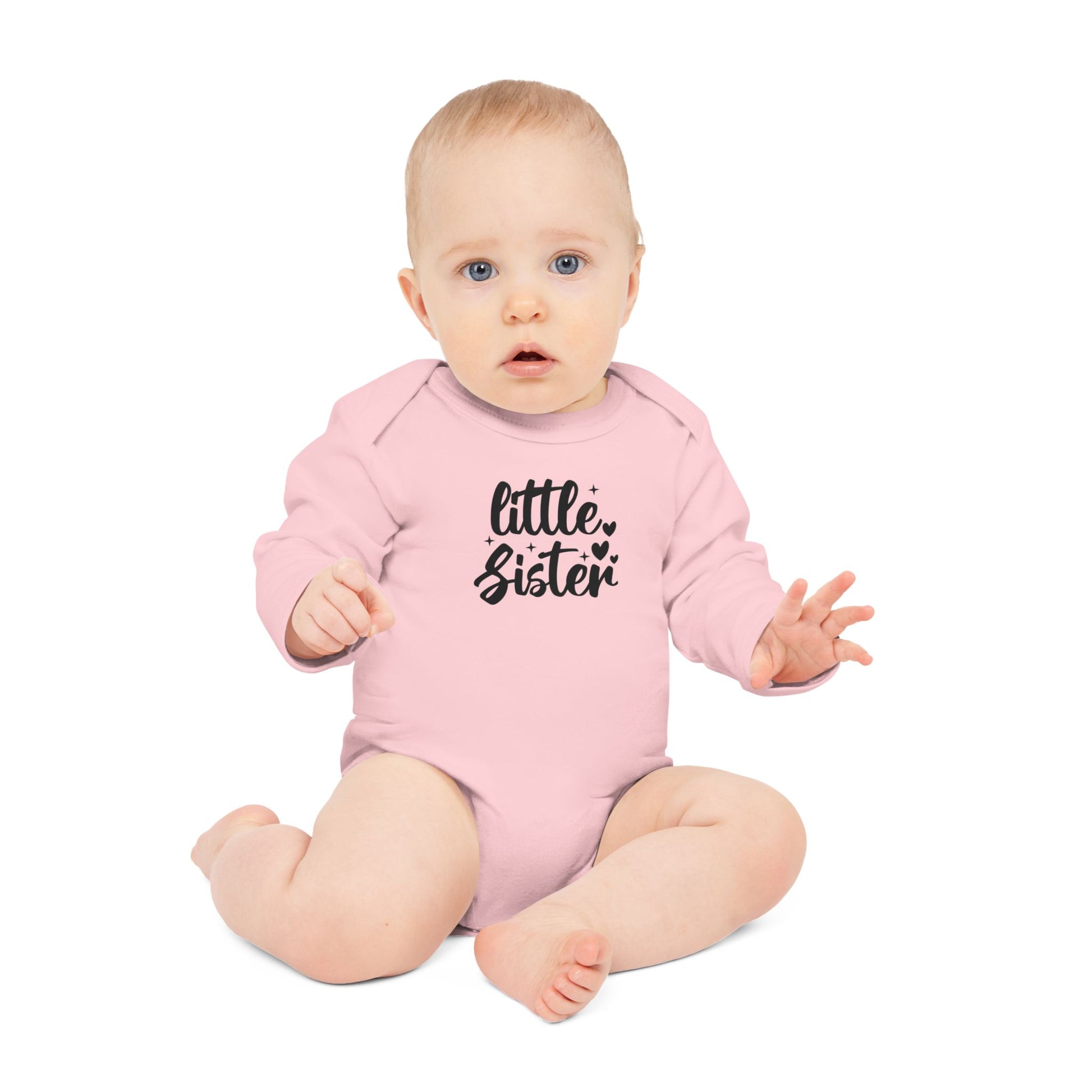 Langarm Baby und Kinder Bio Body mit Spruch "Little Sister" - Unisex Bodysuit mit Aufdruck für Neugeborene und Kleinkinder - 100% Bio Baumwolle, 200 g/m², bis 18 Monate bzw. 86cm - mehrere Farben und Größen -