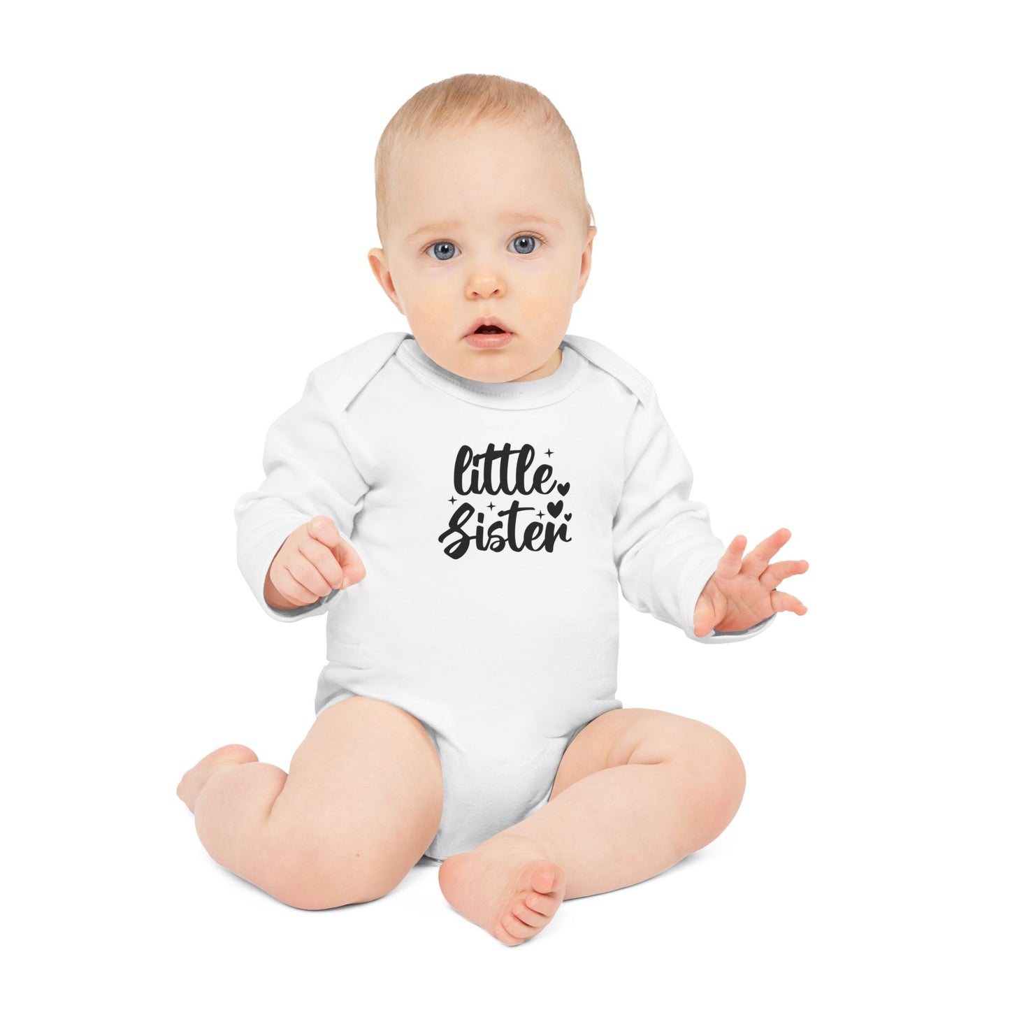 Langarm Baby und Kinder Bio Body mit Spruch "Little Sister" - Unisex Bodysuit mit Aufdruck für Neugeborene und Kleinkinder - 100% Bio Baumwolle, 200 g/m², bis 18 Monate bzw. 86cm - mehrere Farben und Größen -