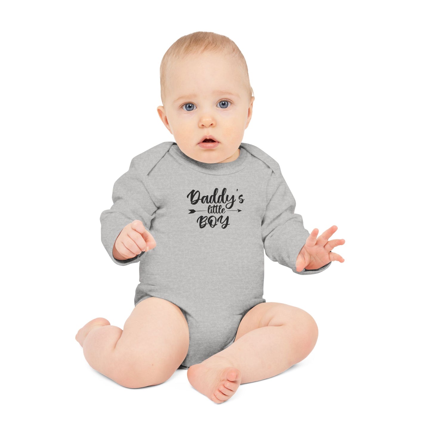 Langarm Baby und Kinder Bio Body mit Spruch "Daddys little Boy" - Unisex Bodysuit mit Aufdruck für Neugeborene und Kleinkinder - 100% Bio Baumwolle, 200 g/m², bis 18 Monate bzw. 86cm -