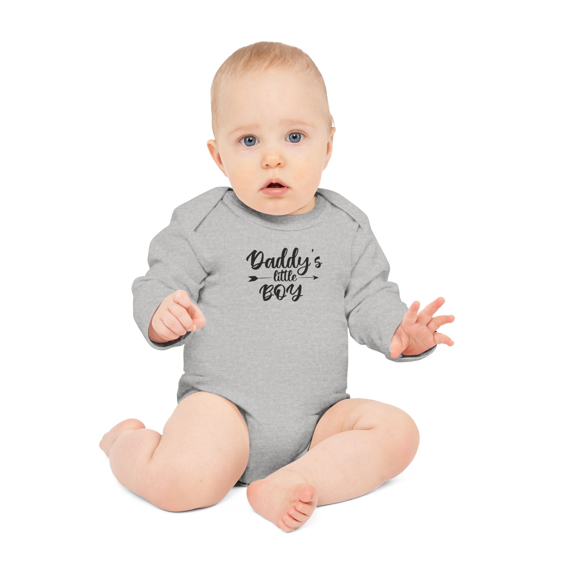 Langarm Baby und Kinder Bio Body mit Spruch "Daddys little Boy" - Unisex Bodysuit mit Aufdruck für Neugeborene und Kleinkinder - 100% Bio Baumwolle, 200 g/m², bis 18 Monate bzw. 86cm -