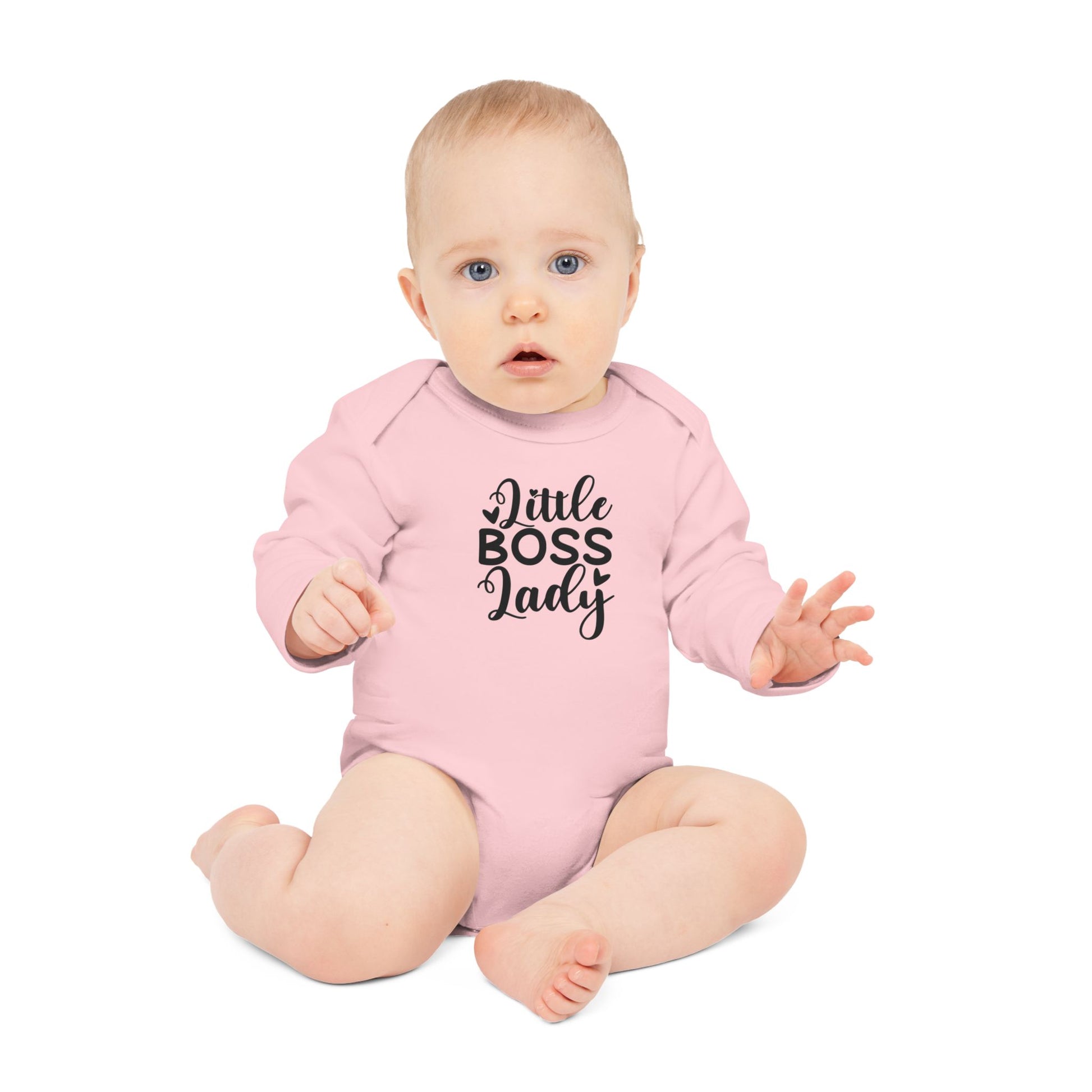 Langarm Baby und Kinder Bio Body mit Spruch "Little Boss Lady" - Unisex Bodysuit mit Aufdruck für Neugeborene und Kleinkinder - 100% Bio Baumwolle, 200 g/m², bis 18 Monate bzw. 86cm -