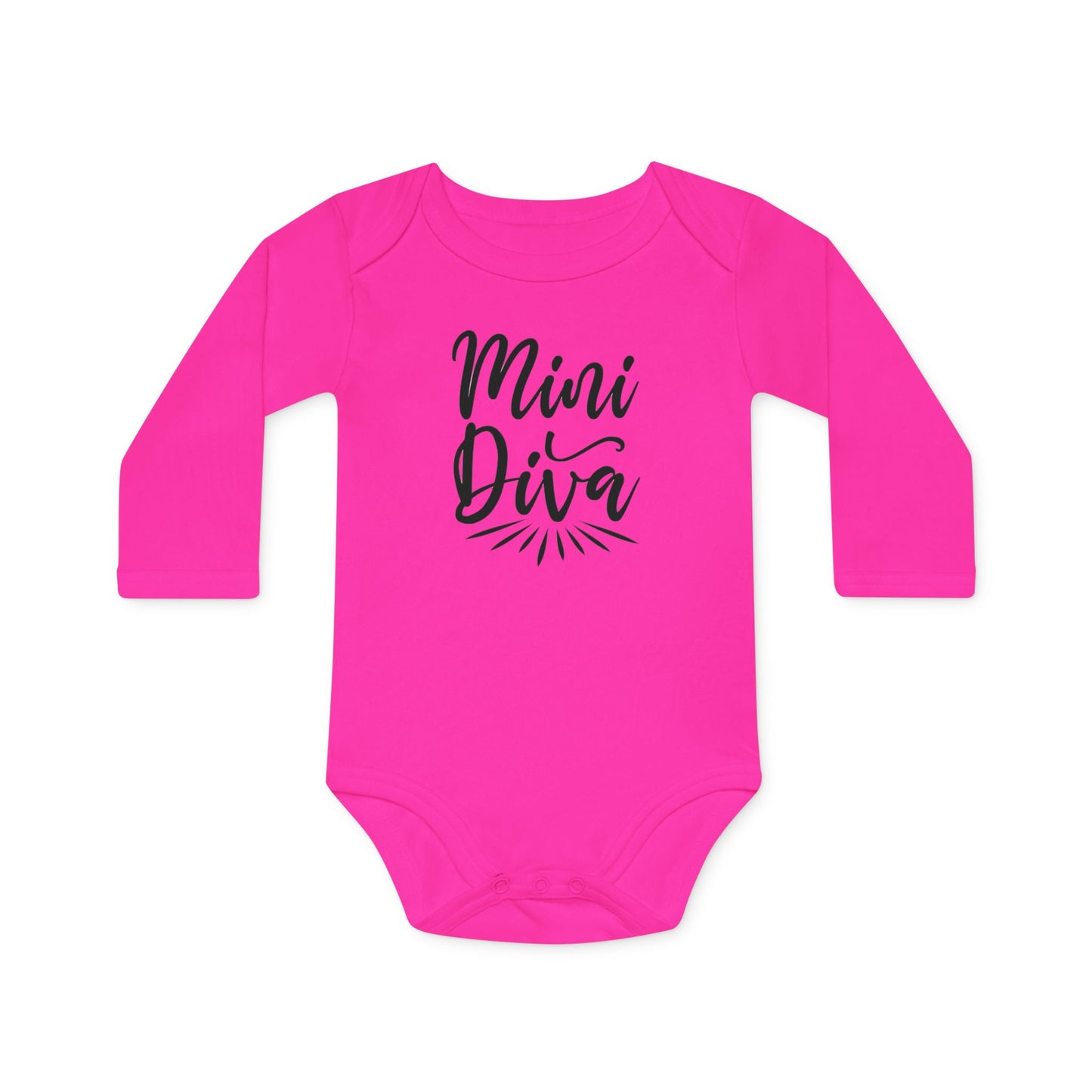 Langarm Baby und Kinder Bio Body mit Spruch "Mini Diva" - Unisex Bodysuit mit Aufdruck für Neugeborene und Kleinkinder - 100% Bio Baumwolle, 200 g/m², bis 18 Monate bzw. 86cm - mehrere Farben und Größen - Fuchsia