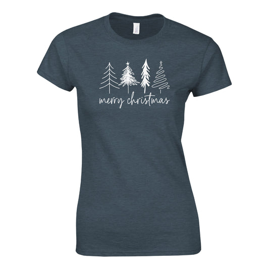 Tailliertes Damen Kurzarm T-Shirt mit Print - Minimalistisches Merry Christmas - Weihnachten und Winter – viele Farben und große Größen - Dunkles Heidekraut