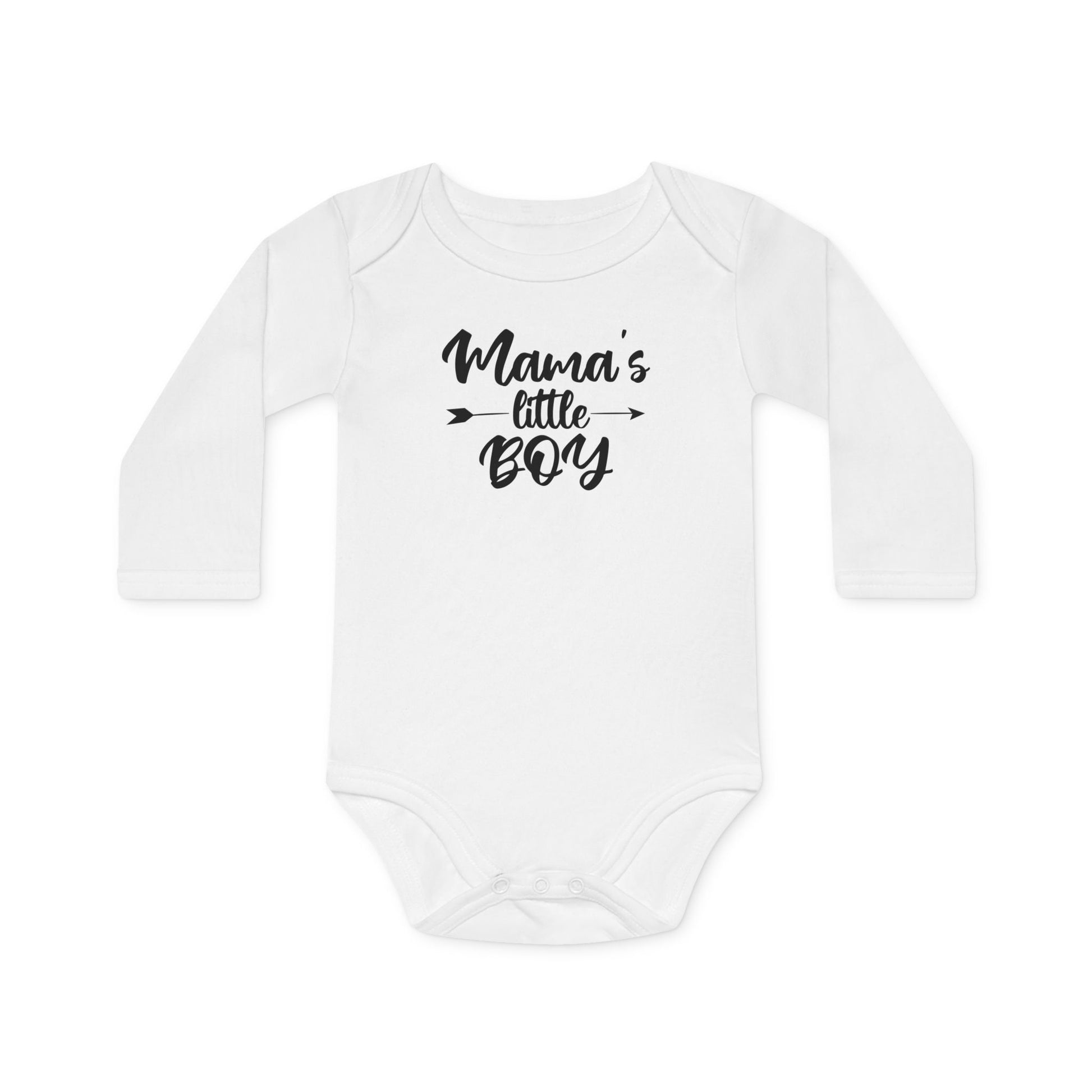 Langarm Baby und Kinder Bio Body mit Spruch "Mama´s little Boy" - Unisex Bodysuit mit Aufdruck für Neugeborene und Kleinkinder - 100% Bio Baumwolle, 200 g/m², bis 18 Monate bzw. 86cm - mehrere Farben und Größen - White