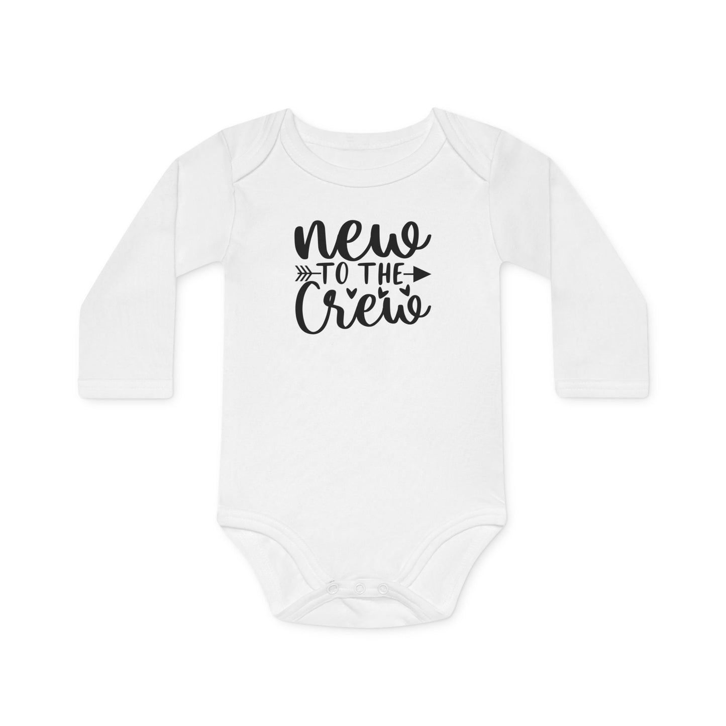 Langarm Baby und Kinder Bio Body mit Spruch "Mew to the crew" - Unisex Bodysuit mit Aufdruck für Neugeborene und Kleinkinder - 100% Bio Baumwolle, 200 g/m², bis 18 Monate bzw. 86cm - mehrere Farben und Größen - White