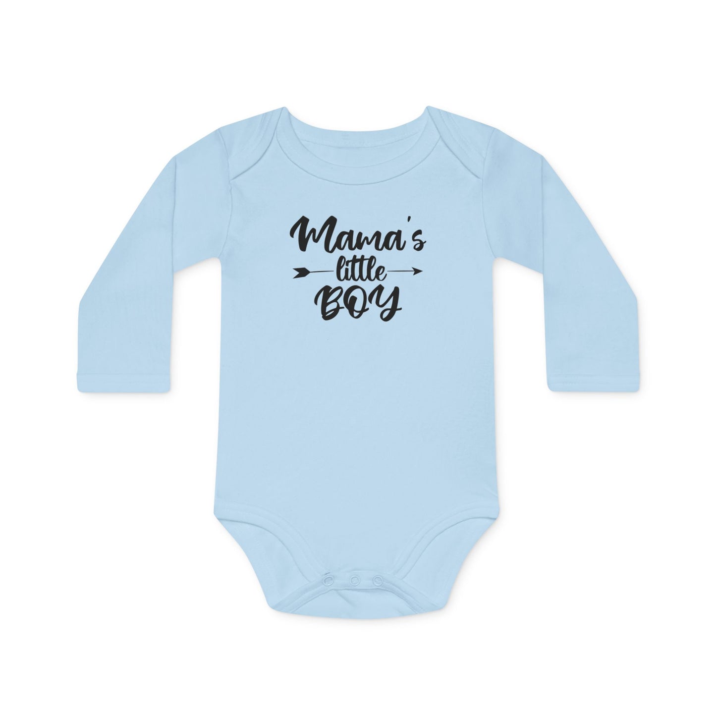 Langarm Baby und Kinder Bio Body mit Spruch "Mama´s little Boy" - Unisex Bodysuit mit Aufdruck für Neugeborene und Kleinkinder - 100% Bio Baumwolle, 200 g/m², bis 18 Monate bzw. 86cm - mehrere Farben und Größen - Dusty Blue