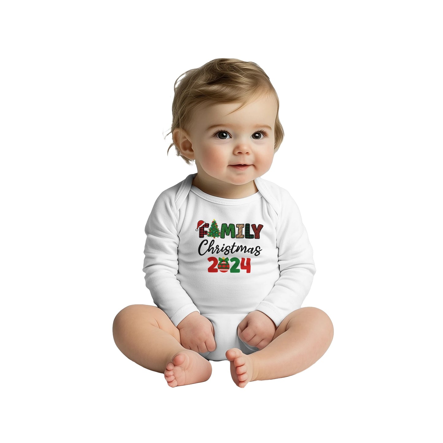 Unisex Baby Langarm Body für Weihnachten mit Aufdruck - Family Christmas 2024 - 100% Baumwolle - Größe bis 18 Monate bzw. 86 -