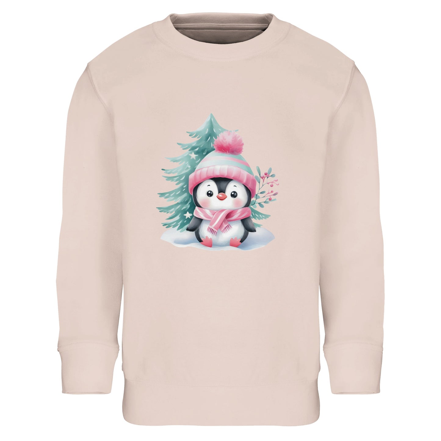 Kinder Sweatshirt mit Pinguin im Schnee - hübscher Mädchen Print für Weihnachten und Winter - 4 bis 14 Jahre – in vielen Farben und Größen - creamy pink