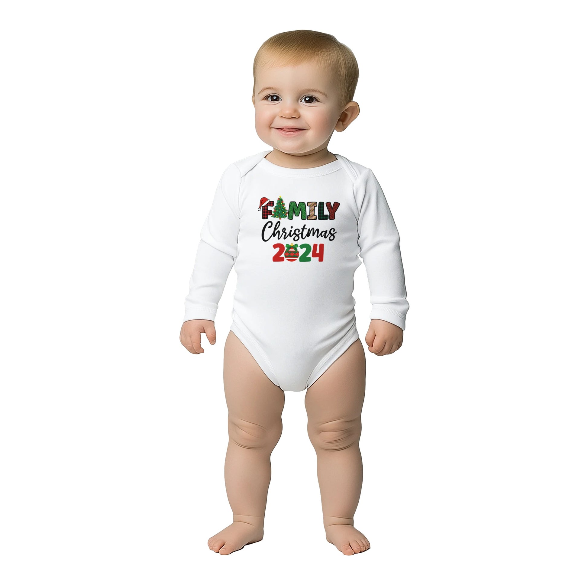 Unisex Baby Langarm Body für Weihnachten mit Aufdruck - Family Christmas 2024 - 100% Baumwolle - Größe bis 18 Monate bzw. 86 -