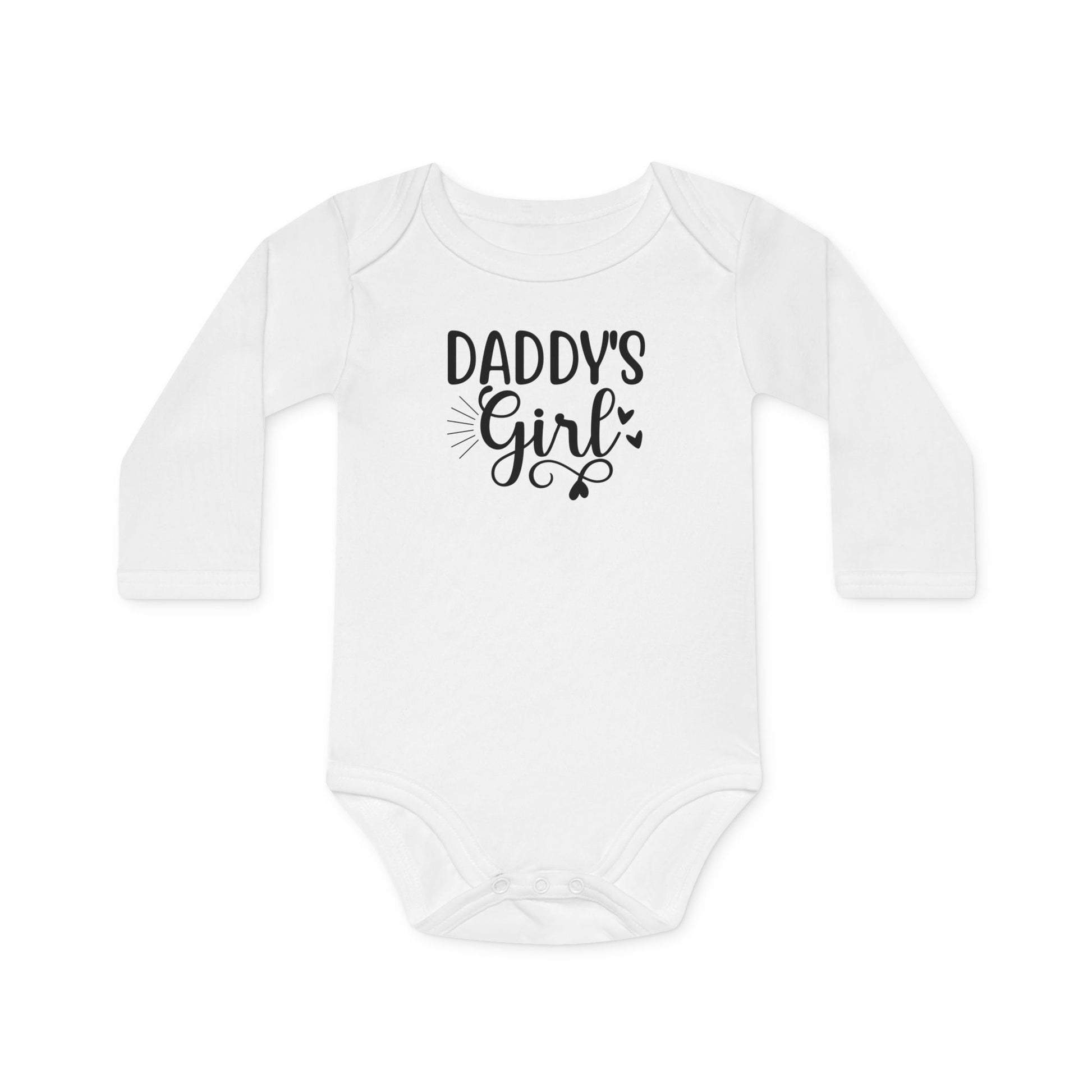 Langarm Baby und Kinder Bio Body mit Spruch "Daddys Girl" - Unisex Bodysuit mit Aufdruck für Neugeborene und Kleinkinder - 100% Bio Baumwolle, 200 g/m², bis 18 Monate bzw. 86cm - White