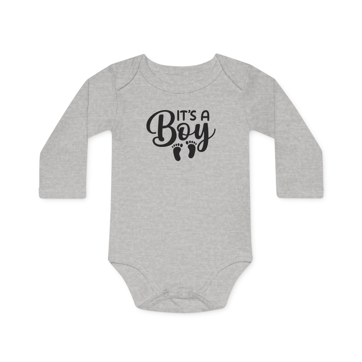 Langarm Baby und Kinder Bio Body mit Spruch "It´s a Boy" - Unisex Bodysuit mit Aufdruck für Neugeborene und Kleinkinder - 100% Bio Baumwolle, 200 g/m², bis 18 Monate bzw. 86cm - Heather Grey Melange