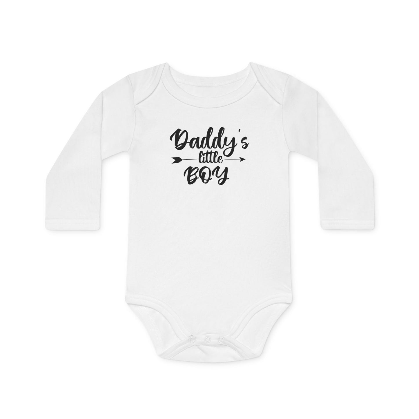 Langarm Baby und Kinder Bio Body mit Spruch "Daddys little Boy" - Unisex Bodysuit mit Aufdruck für Neugeborene und Kleinkinder - 100% Bio Baumwolle, 200 g/m², bis 18 Monate bzw. 86cm - White