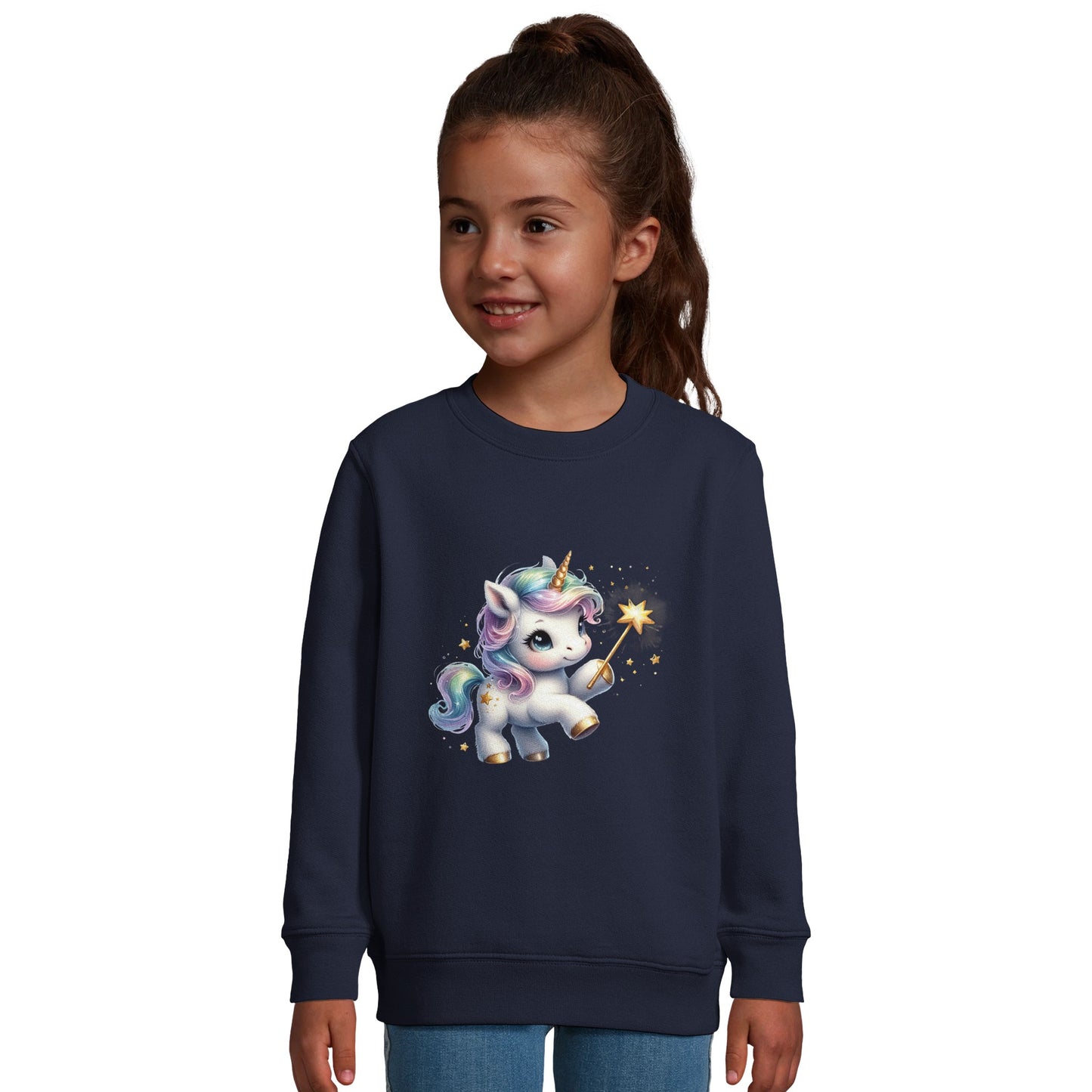 Kinder Sweatshirt mit Einhorn Mädchen mit Sternspritzer - Unicorn Aufdruck für Weihnachten und Winter - 4 bis 14 Jahre - viele verschiedene Farben -