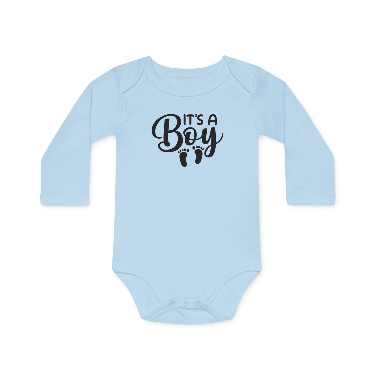 Langarm Baby und Kinder Bio Body mit Spruch "It´s a Boy" - Unisex Bodysuit mit Aufdruck für Neugeborene und Kleinkinder - 100% Bio Baumwolle, 200 g/m², bis 18 Monate bzw. 86cm - Dusty Blue