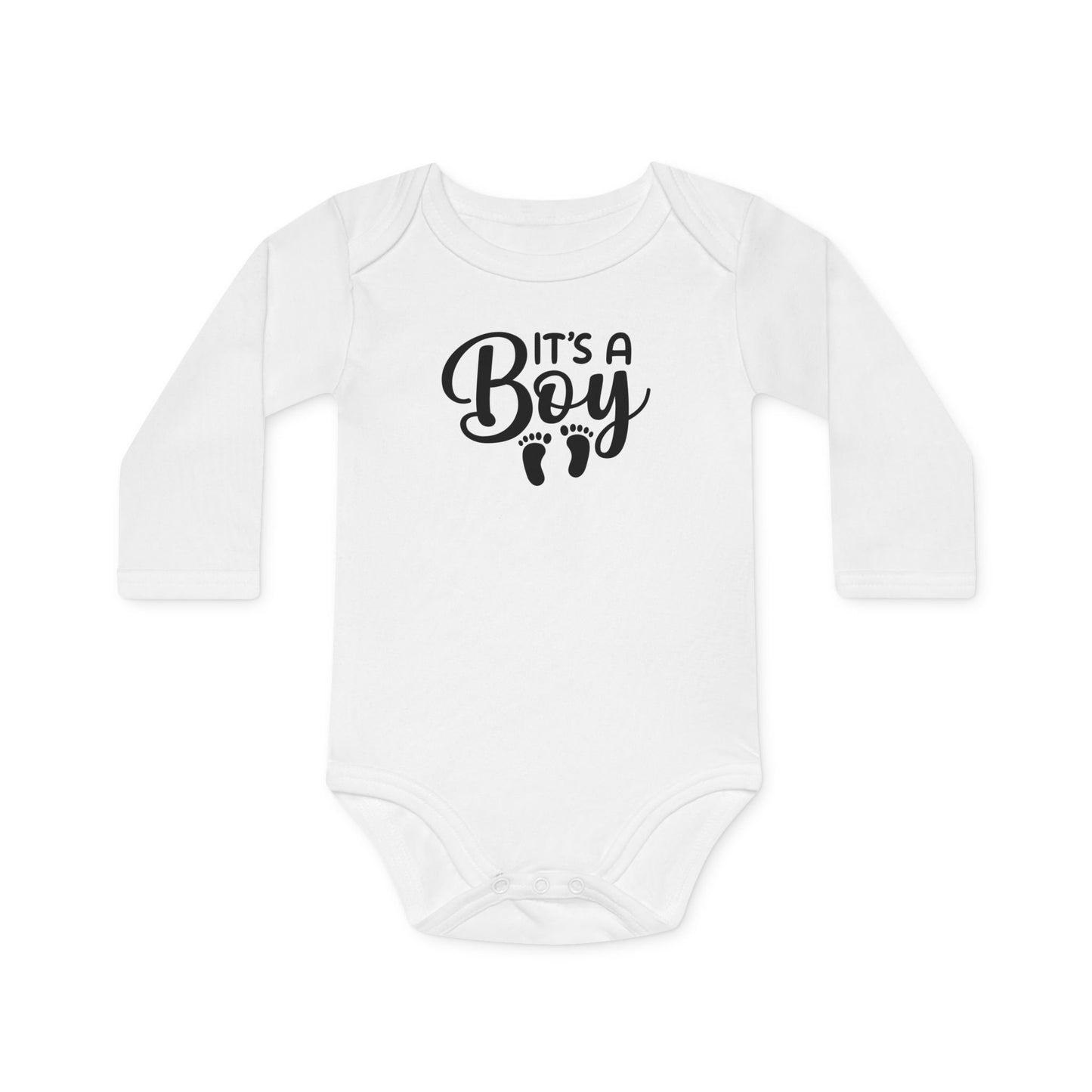 Langarm Baby und Kinder Bio Body mit Spruch "It´s a Boy" - Unisex Bodysuit mit Aufdruck für Neugeborene und Kleinkinder - 100% Bio Baumwolle, 200 g/m², bis 18 Monate bzw. 86cm - White