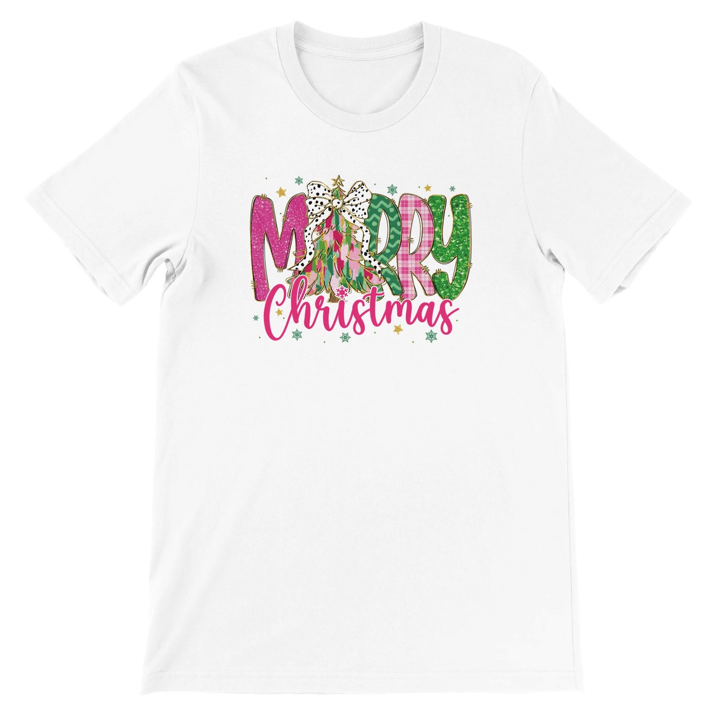 Unisex Kurzarm T-Shirt mit Merry Christmas Spruch - Print für Weihnachten und Winter - leicht tailliert – viele Farben und große Größen für Damen - Weiß