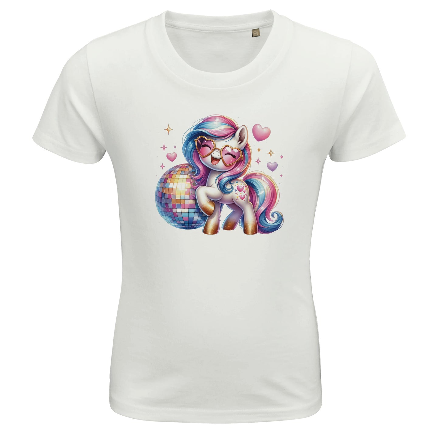 Kinder BIO Kurzarm Rundhals-T-Shirt mit Einhorn Print - pastell Unicorn in Love - körperbetonter Schnitt - Größe 86 bis 152 und mehrere Farben - White