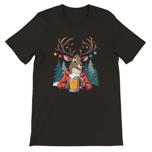 Unisex Kurzarm T-Shirt mit Print - Rentier Bier für Weihnachten und Winter - leicht tailliert – viele Farben und große Größen für Damen und Herren -