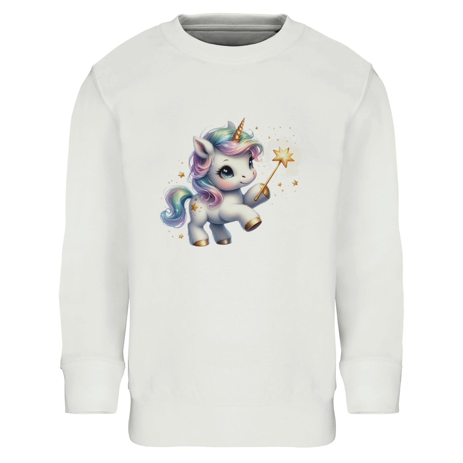 Kinder Sweatshirt mit Einhorn Mädchen mit Sternspritzer - Unicorn Aufdruck für Weihnachten und Winter - 4 bis 14 Jahre - viele verschiedene Farben - Weiß