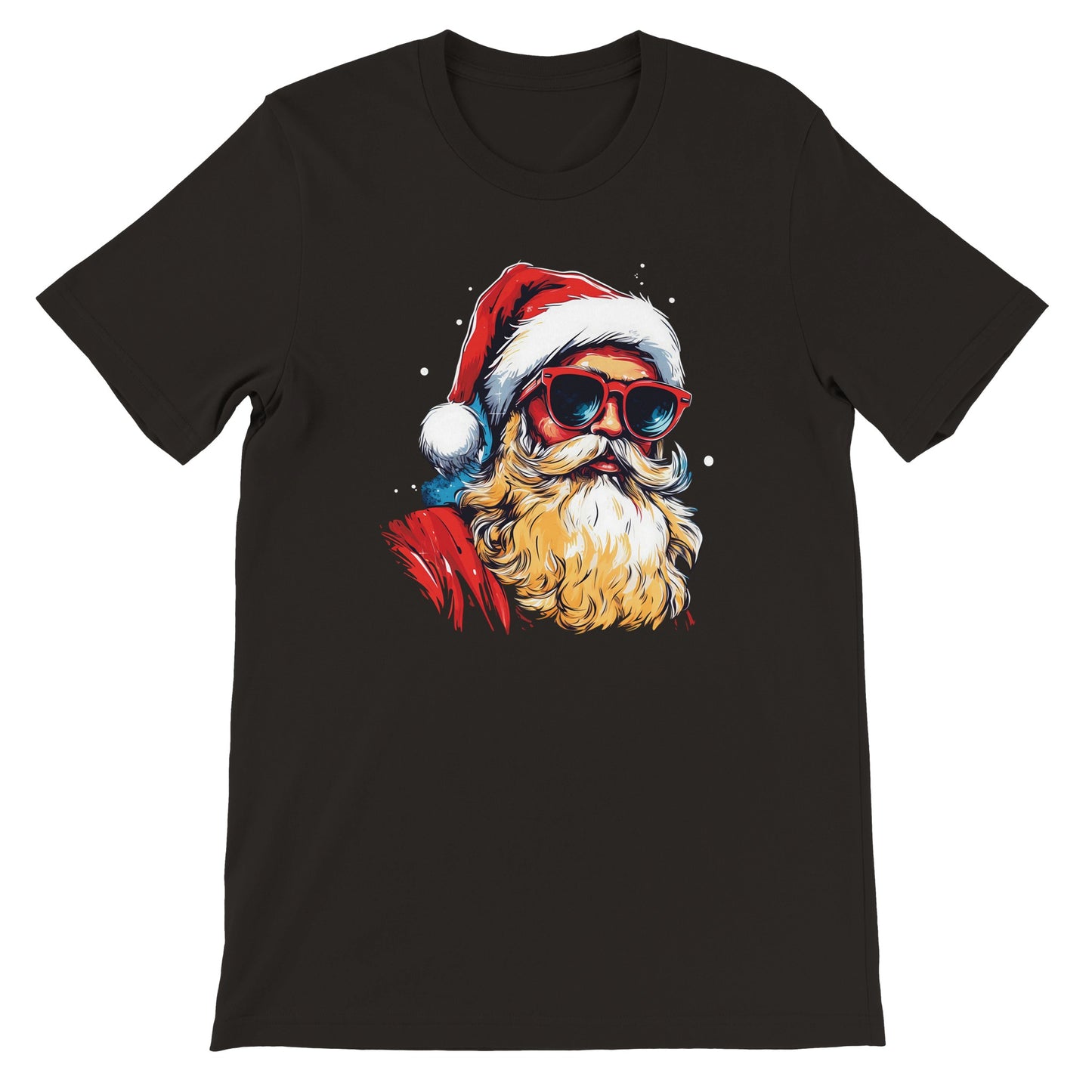 Unisex Kurzarm T-Shirt mit Print - Weinachtsmann mit Sonnenbrille - Weihnachten und Winter - leicht tailliert – viele Farben und große Größen für Damen und Herren - Schwarz