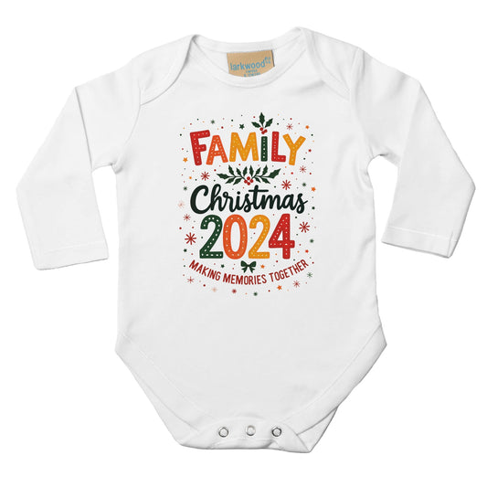 Unisey Baby Langarm Body für Weihnachten mit Aufdruck - Familiy Christmas 2024 - 100% Baumwolle - Größe bis 18 Monate bzw. 86 -