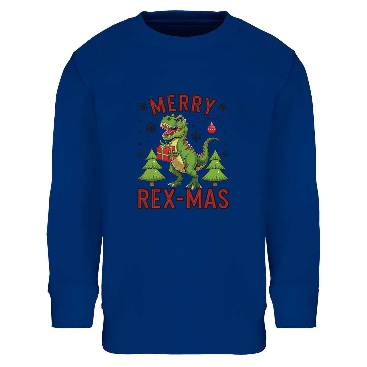 Unisex Kinder Sweatshirt mit Dinosaurier und Merry Rex-Mas - Jungen Aufdruck für Weihnachten und Winter - 4 bis 14 Jahre - viele verschiedene Farben - Royal Blue