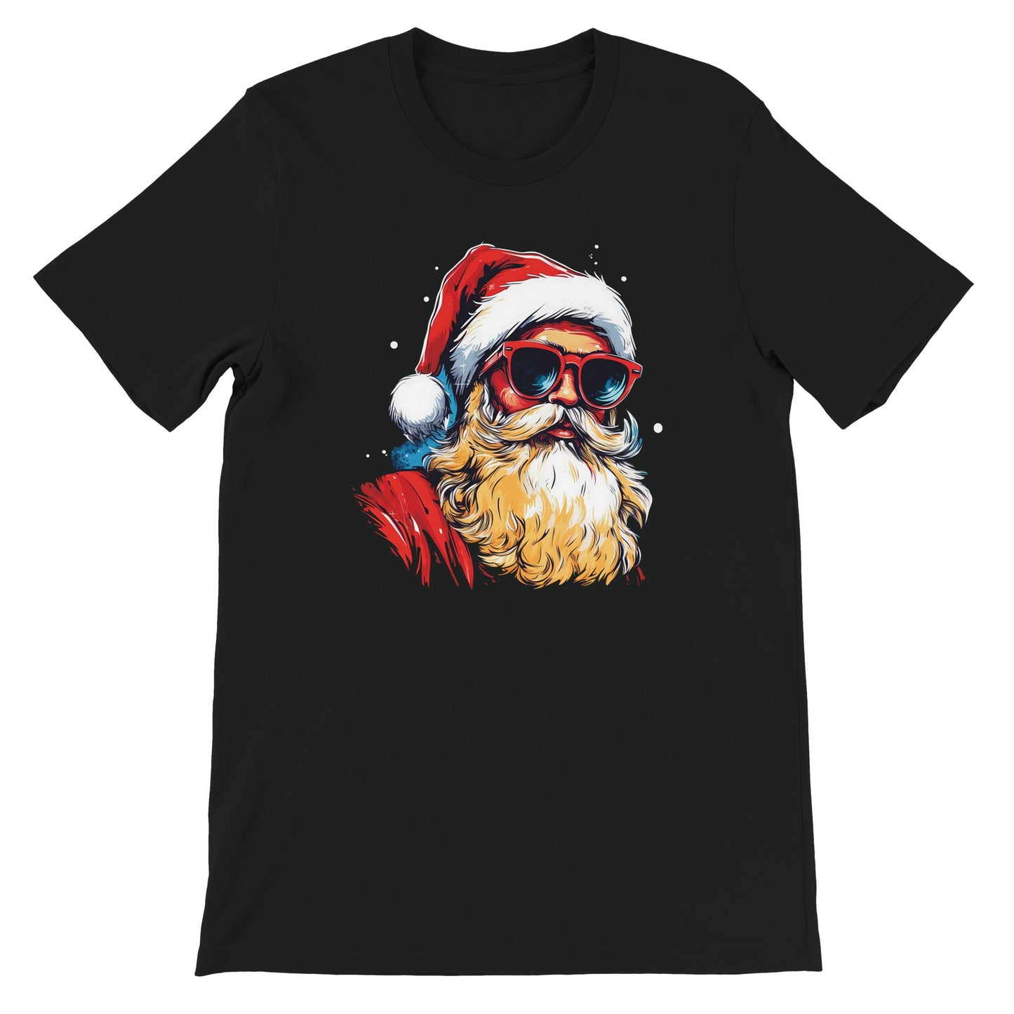 Unisex Kurzarm T-Shirt mit Print - Weinachtsmann mit Sonnenbrille - Weihnachten und Winter - leicht tailliert – viele Farben und große Größen für Damen und Herren - Vintage Black