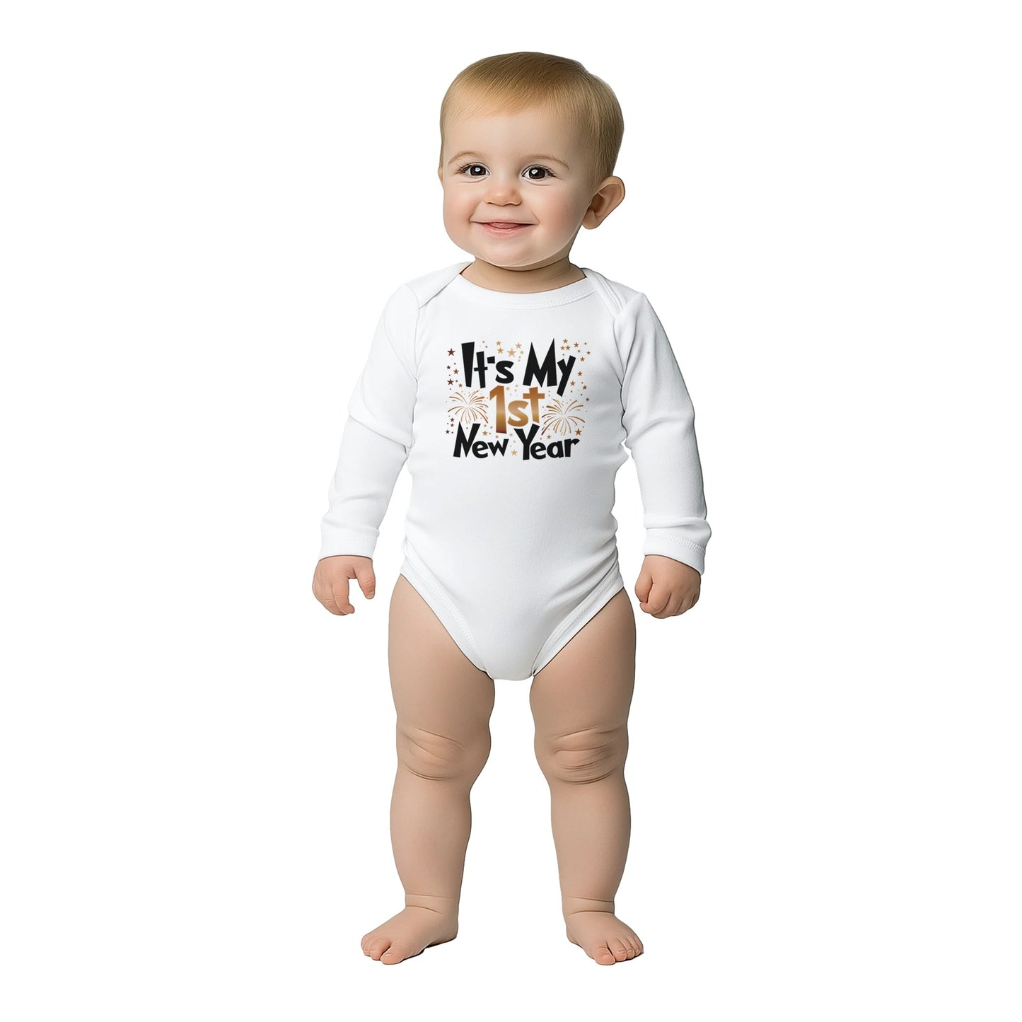 Unisex Baby Langarm Body mit Aufdruck - It´s My first New Year - 100% Baumwolle - Größe bis 18 Monate bzw. 86 - Strampler Body mit Aufdruck -