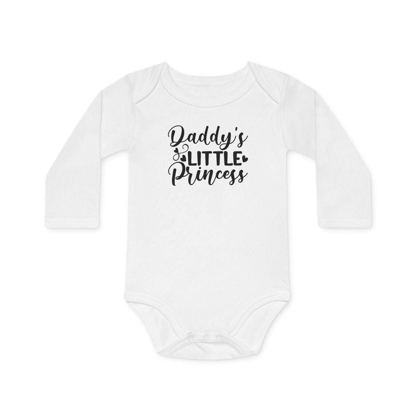 Langarm Baby und Kinder Bio Body mit Spruch Daddy´s little Princess - Unisex Bodysuit mit Aufdruck für Neugeborene und Kleinkinder - 100% Bio Baumwolle, 200 g/m², bis 18 Monate bzw. 86cm - White