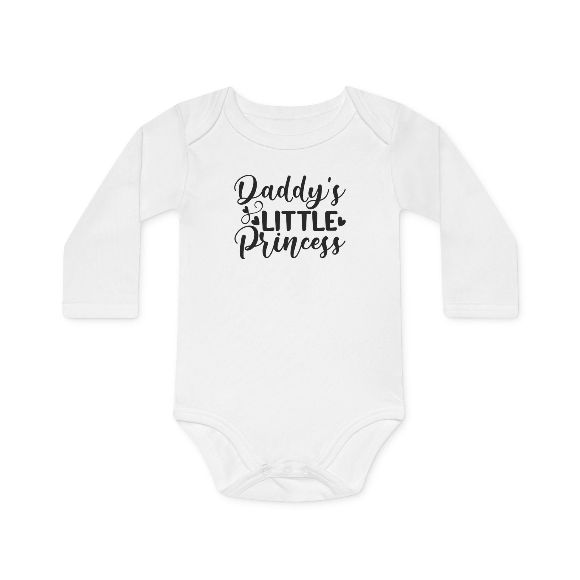 Langarm Baby und Kinder Bio Body mit Spruch Daddy´s little Princess - Unisex Bodysuit mit Aufdruck für Neugeborene und Kleinkinder - 100% Bio Baumwolle, 200 g/m², bis 18 Monate bzw. 86cm - White