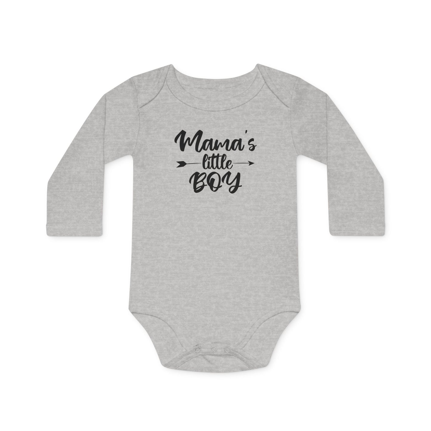 Langarm Baby und Kinder Bio Body mit Spruch "Mama´s little Boy" - Unisex Bodysuit mit Aufdruck für Neugeborene und Kleinkinder - 100% Bio Baumwolle, 200 g/m², bis 18 Monate bzw. 86cm - mehrere Farben und Größen - Heather Grey Melange