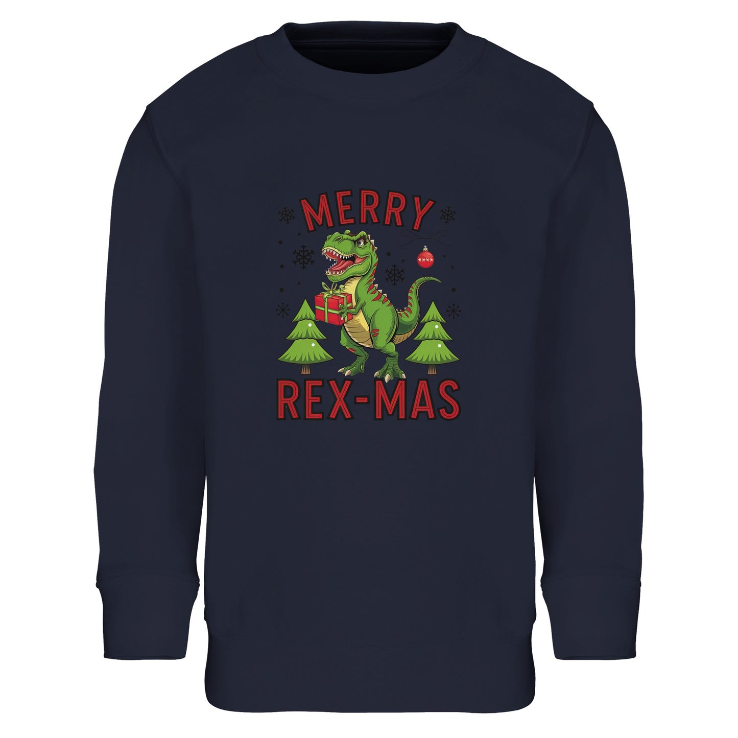 Unisex Kinder Sweatshirt mit Dinosaurier und Merry Rex-Mas - Jungen Aufdruck für Weihnachten und Winter - 4 bis 14 Jahre - viele verschiedene Farben - French Navy