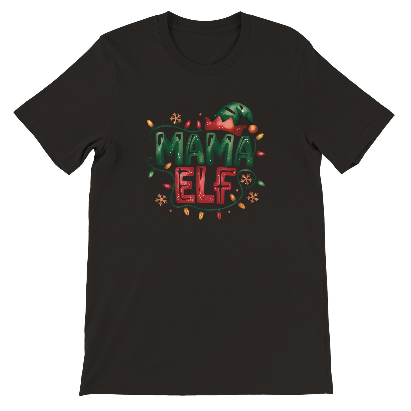 Unisex Kurzarm T-Shirt mit Mama Elf Spruch - Print für Weihnachten und Winter - leicht tailliert – viele Farben und große Größen für Damen - Schwarz