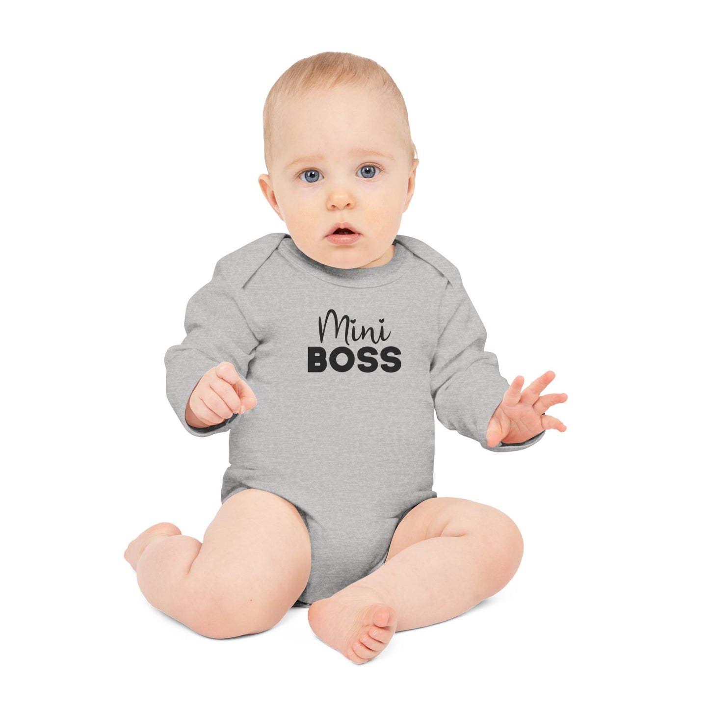 Langarm Baby und Kinder Bio Body mit Spruch "Mini Boss" - Unisex Bodysuit mit Aufdruck für Neugeborene und Kleinkinder - 100% Bio Baumwolle, 200 g/m², bis 18 Monate bzw. 86cm - mehrere Farben und Größen -