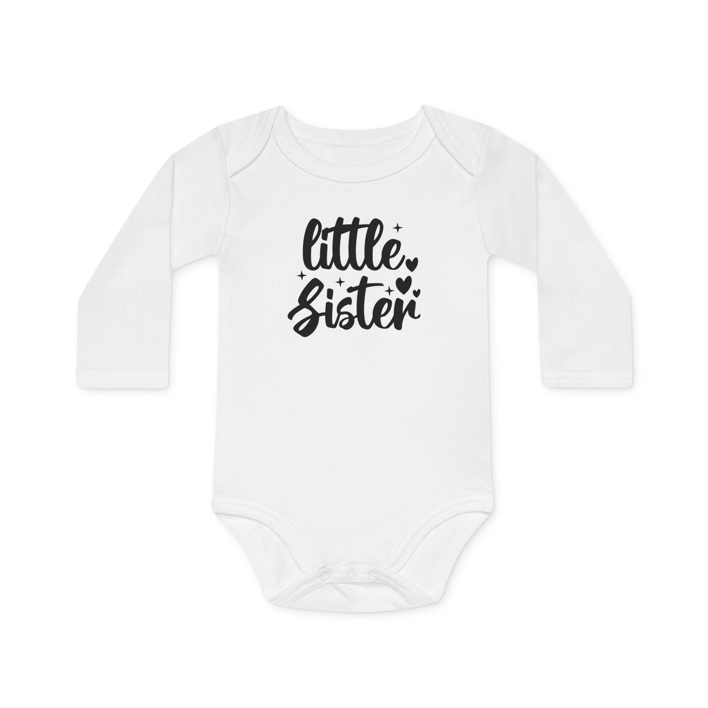 Langarm Baby und Kinder Bio Body mit Spruch "Little Sister" - Unisex Bodysuit mit Aufdruck für Neugeborene und Kleinkinder - 100% Bio Baumwolle, 200 g/m², bis 18 Monate bzw. 86cm - mehrere Farben und Größen - White