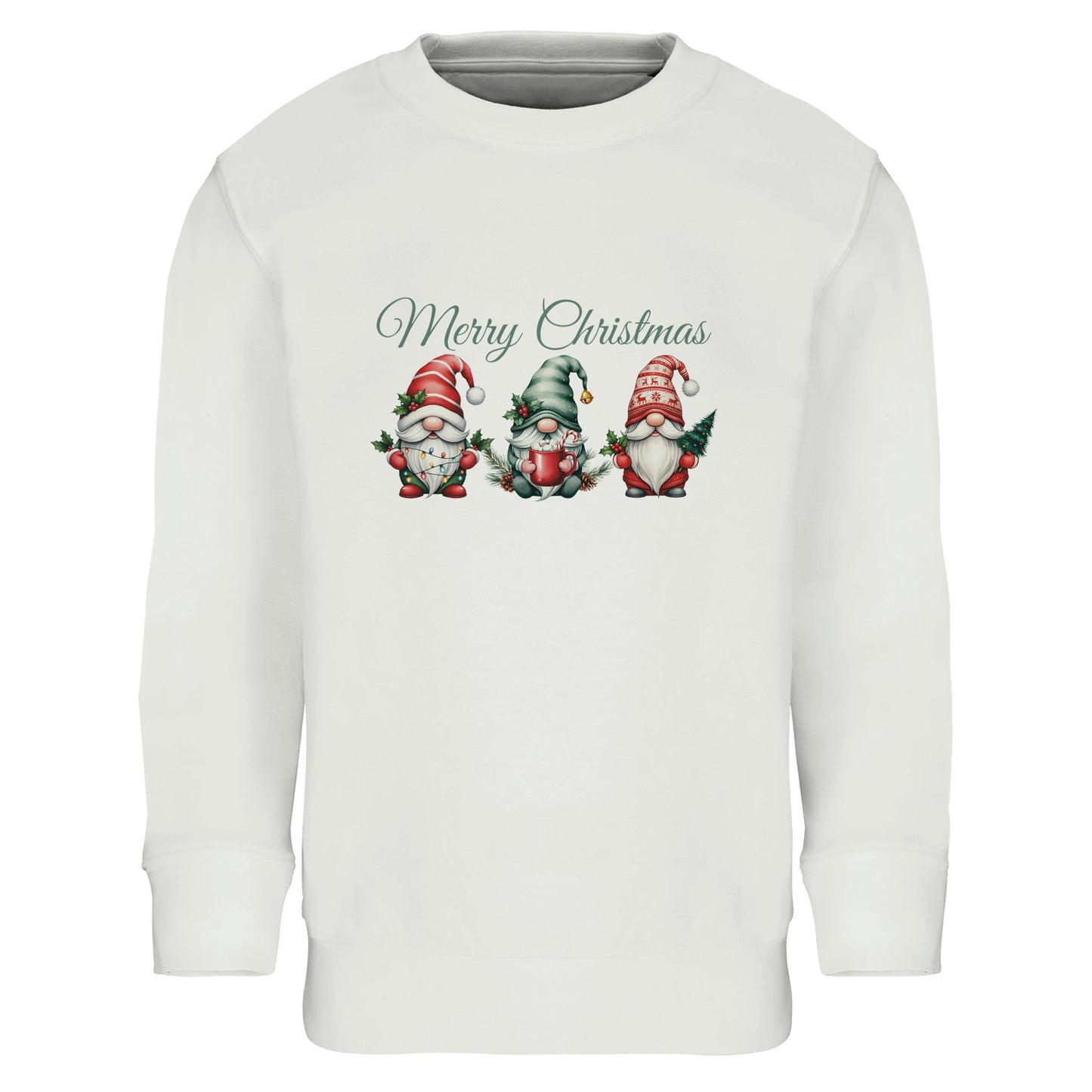 Unisex Kinder Sweatshirt mit drei Wichtel und Merry Christmas - hübscher Print für Weihnachten und Winter - 4 bis 14 Jahre – in vielen Farben und Größen - gebürstet - Weiß