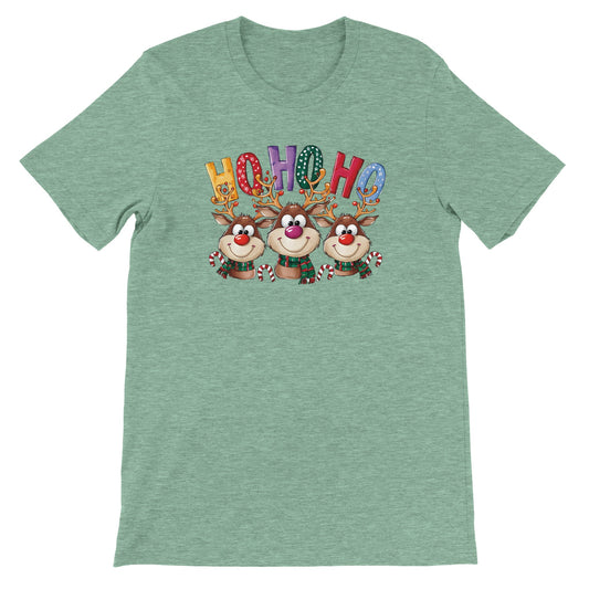 Unisex Kurzarm T-Shirt mit Ho Ho Ho Elche Spruch - Print für Weihnachten und Winter - leicht tailliert – viele Farben und große Größen für Damen - Heather Mint