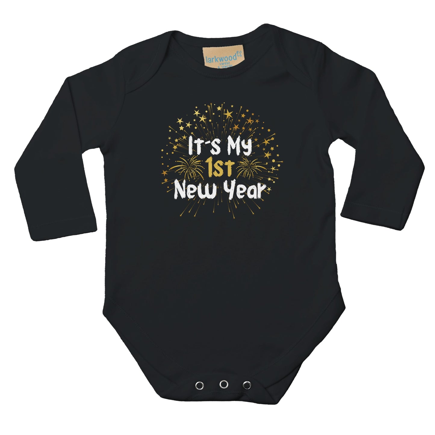 Unisex Baby Langarm Body mit Aufdruck - Its My first New Year - pink gold rosa - 100% Baumwolle - Größe bis 18 Monate bzw. 86 - Strampler Body mit Aufdruck -