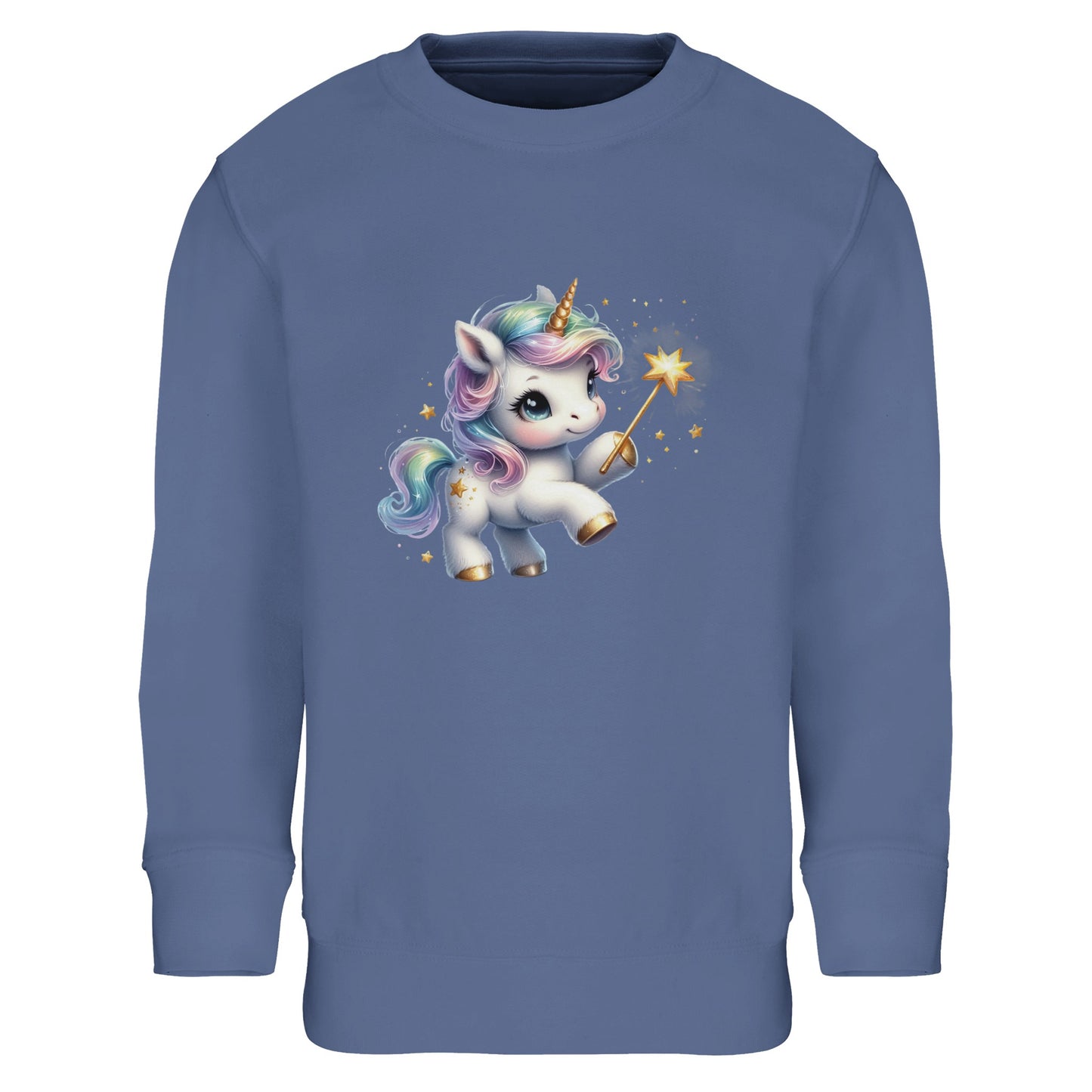 Kinder Sweatshirt mit Einhorn Mädchen mit Sternspritzer - Unicorn Aufdruck für Weihnachten und Winter - 4 bis 14 Jahre - viele verschiedene Farben - Blue