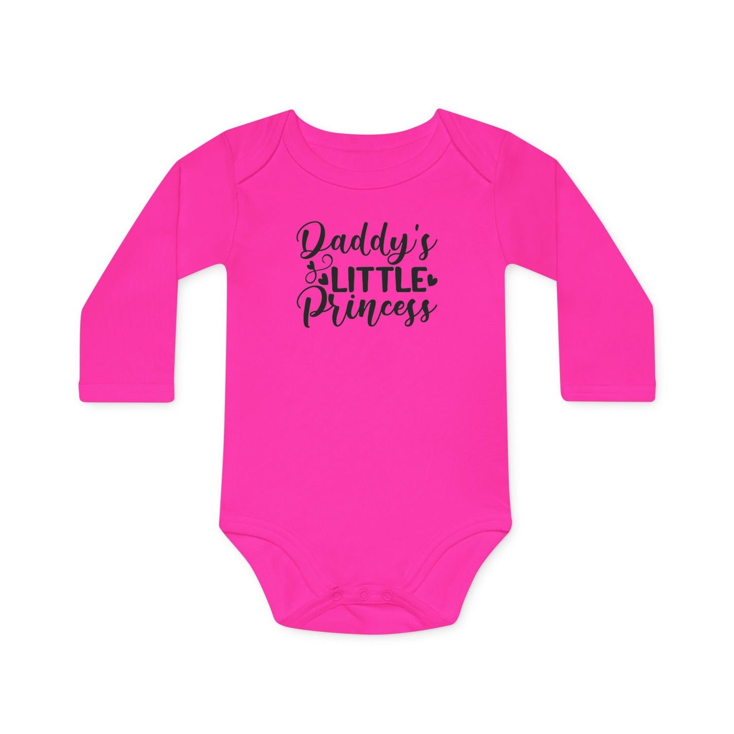 Langarm Baby und Kinder Bio Body mit Spruch Daddy´s little Princess - Unisex Bodysuit mit Aufdruck für Neugeborene und Kleinkinder - 100% Bio Baumwolle, 200 g/m², bis 18 Monate bzw. 86cm - Fuchsia