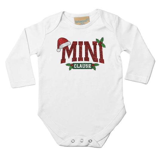 Unisex Baby Langarm Body mit Aufdruck Mini Clause - Mutter-Tochter-Sohn-Shirt für Weihnachten und Winter - 100% Baumwolle - Größe bis 18 Monate bzw. 86 - Strampler Body mit Muster -